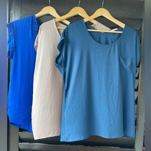 💥SALE💥 Lot of 3 PLEIONE blouses Size Large Blue, Teal, Tan Short Sleeve Flowy